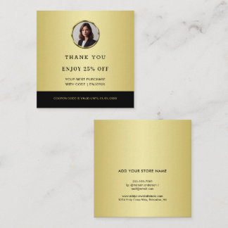 Black & gold design, Logo or Photo in gold circle, Discount Card