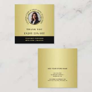 Black & gold design, Logo or Photo in gold circle, Discount Card