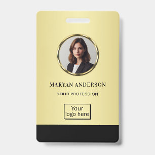Black & gold design, Logo or Photo in gold circle, ID Badge