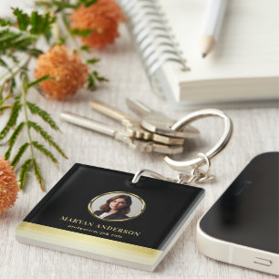 Black & gold design, Logo or Photo in gold circle, Key Ring