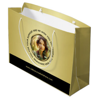 Black & gold design, Logo or Photo in gold circle, Large Gift Bag