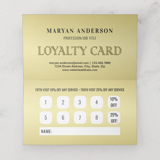 Black & gold design, Logo or Photo in gold circle, Loyalty Card (Inside Unfolded)