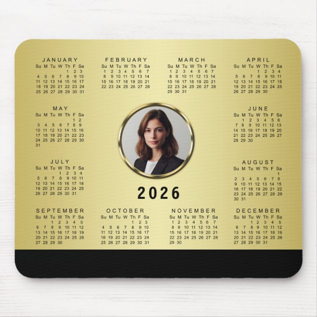 Black & gold design, Logo or Photo in gold circle, Mouse Mat (Front)