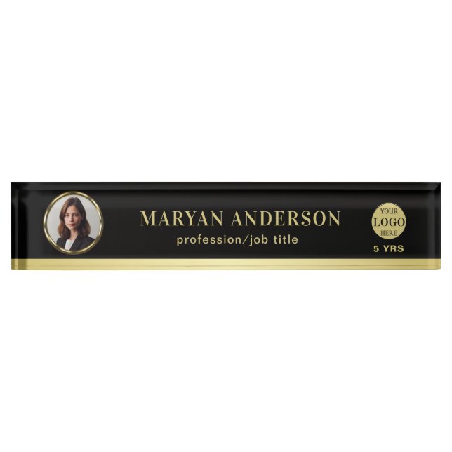Black & gold design, Logo or Photo in gold circle, Nameplate (Front)