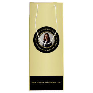 Black & gold design, Logo or Photo in gold circle, Wine Gift Bag