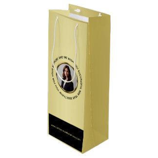 Black & gold design, Logo or Photo in gold circle, Wine Gift Bag