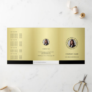 Black & gold design, Logo or Photo, Price List  Tri-Fold Card