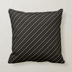 Black & Gold Diagonal Stripe Pattern Throw Pillow