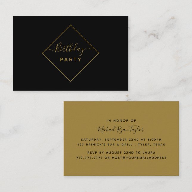 Black & Gold Diamond Birthday Party Ticket (Front/Back)