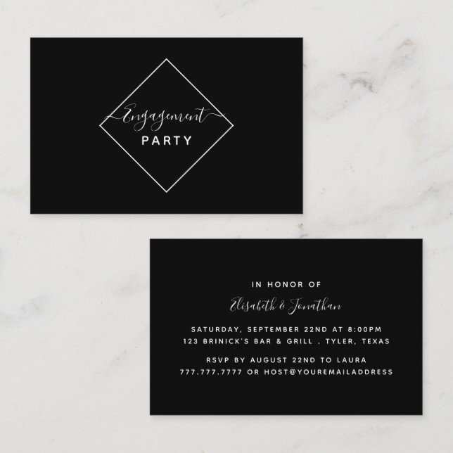 Black & Gold Diamond Engagement Party Ticket (Front/Back)