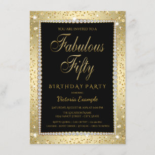Black Gold Diamond Fabulous 50 Birthday Invitation