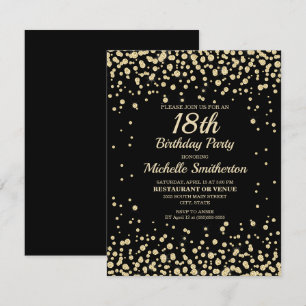 Black Gold Diamond Glitter Women's 18th Birthday Card