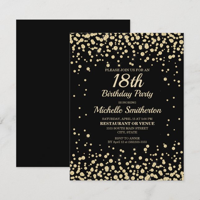 Black Gold Diamond Glitter Women's 18th Birthday Card (Front/Back)