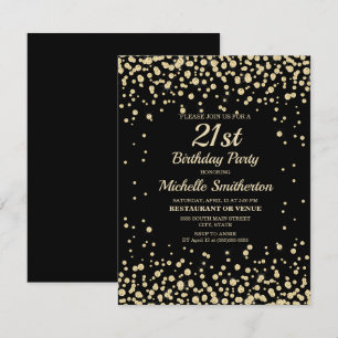 Black Gold Diamond Glitter Women's 21st Birthday Card