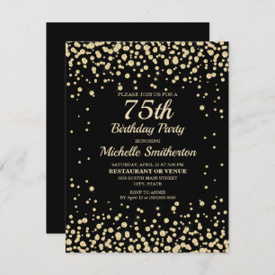 Black Gold Diamond Glitter Women's 75th Birthday Card