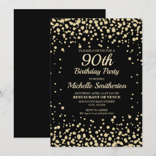 Black Gold Diamond Glitter Women's 90th Birthday Card
