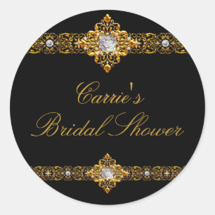 Black & Gold Diamond Jewel Bridal Shower Sticker