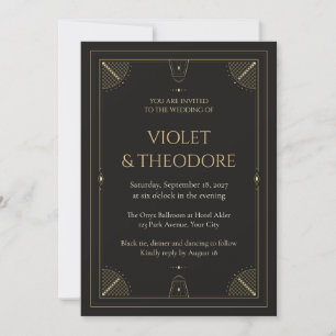 Black Gold Diamond Lattice Wedding Invitation