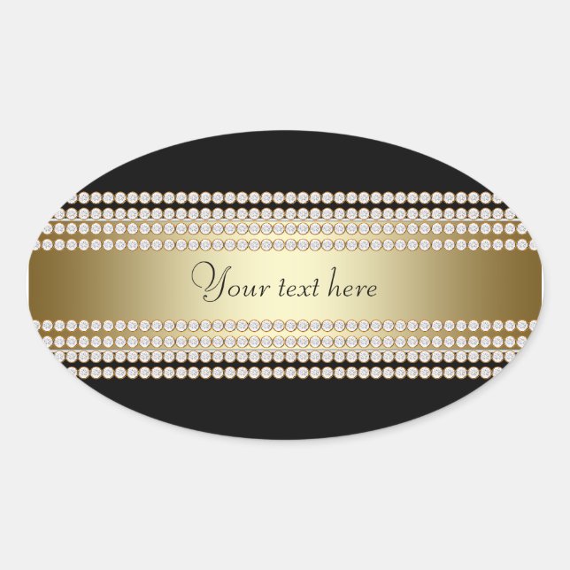 Black Gold Diamond Oval Sticker (Front)