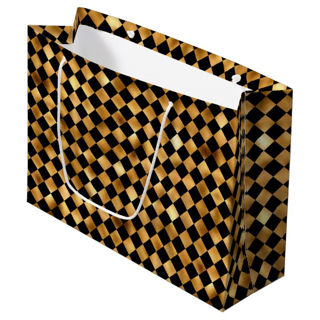 black gold diamond pattern  large gift bag (Front Angled)