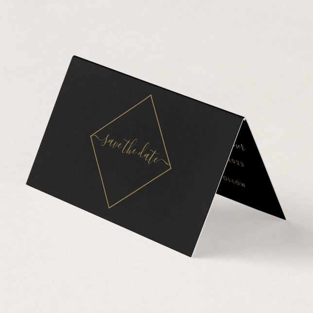 Black & Gold Diamond Photo Save The Date Card (Front)
