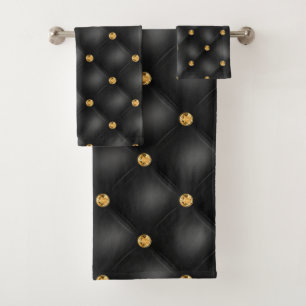 Black Gold Diamond Tufted Bath Towel Set
