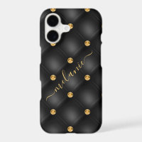 Black Gold Diamond Tufted Custom Name iPhone Case