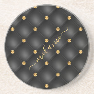 Black Gold Diamond Tufted Your Name Coaster