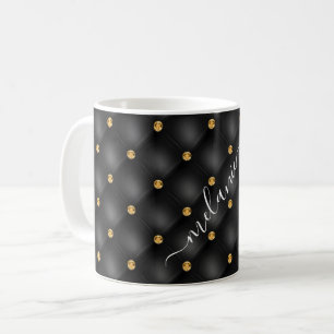 Black Gold Diamond Tufted Your Name Coffee Mug