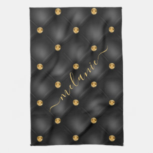 Black Gold Diamond Tufted Your Name Kitchen Towel