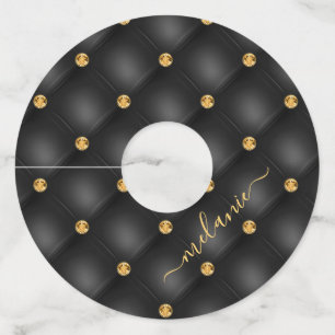 Black Gold Diamond Tufted Your Name Wine Glass Tag