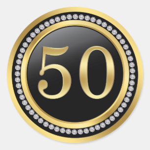 Black & gold, diamonds 50th Wedding Anniversary Classic Round Sticker