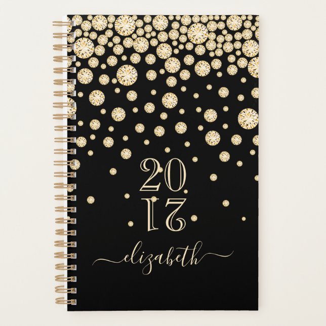 Black gold diamonds glam name planner (Front)