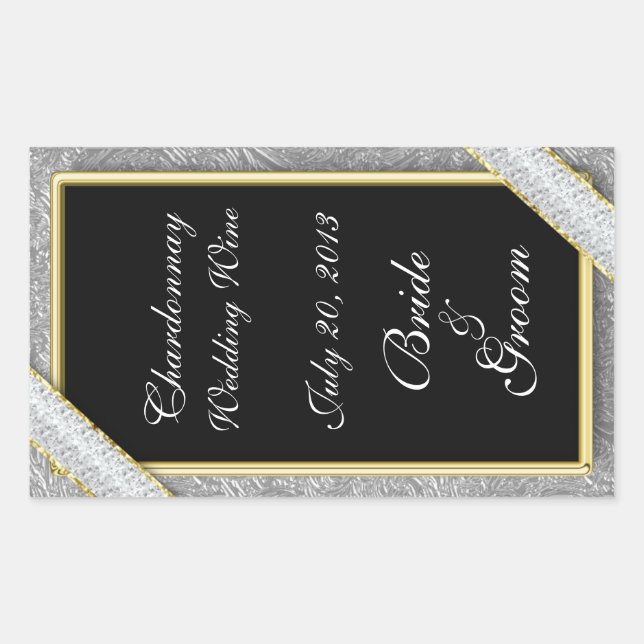 Black Gold & Diamonds Wedding Wine Label Sticker (Front)