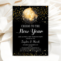 Black Gold Disco Ball Cheers New Years Eve Party