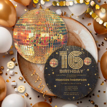 Black Gold Disco Ball Golden Birthday 16th Party 