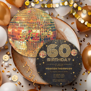 Black Gold Disco Ball Golden Birthday 60th Party  Invitation