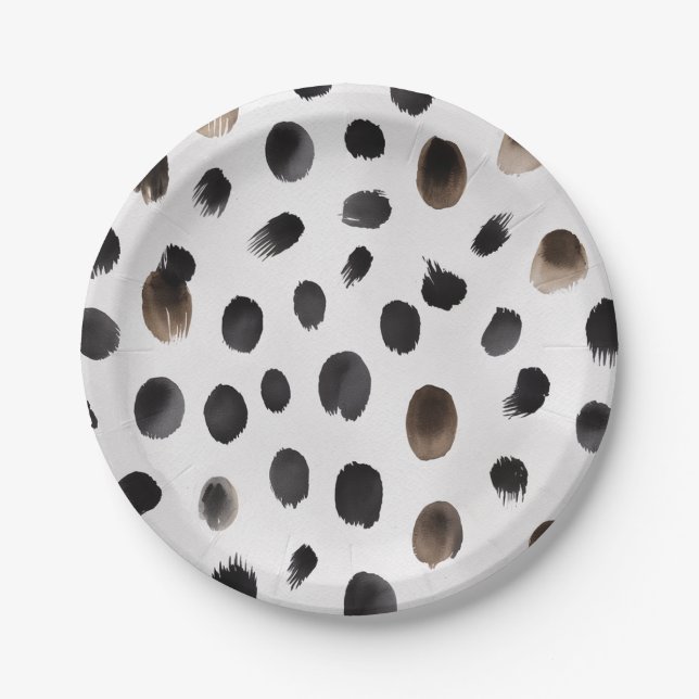 Black & Gold Dog Dalmatian Animal Print Dots       Paper Plate (Front)