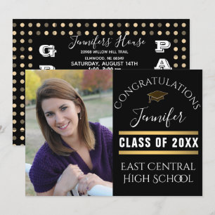 Black Gold Dot Senior Photo High School Graduation Invitation