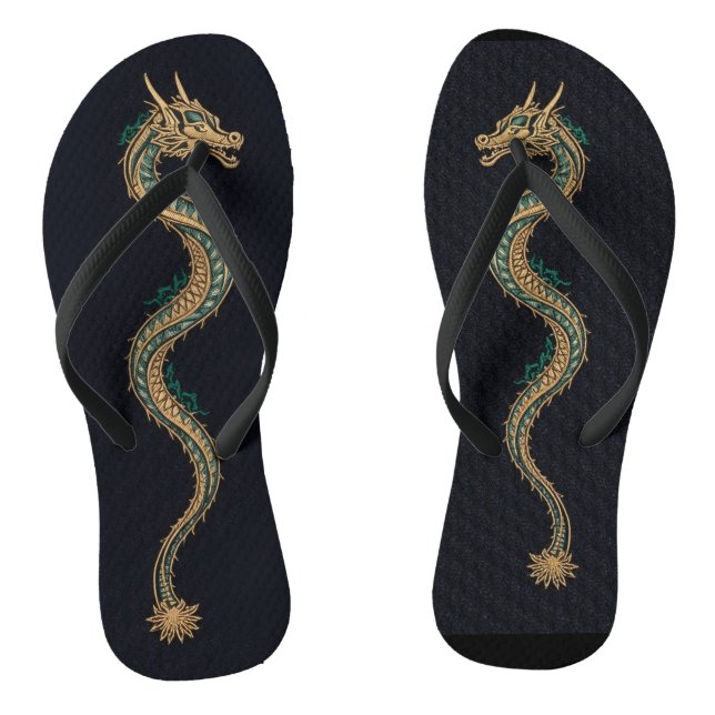 Black & Gold Dragon Men's Slide Sandals | Fantasy  (Footbed)