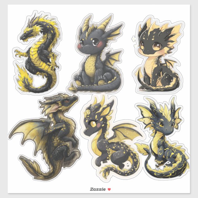 Black & Gold Dragons Custom-Cut Vinyl Sticker (Sheet)