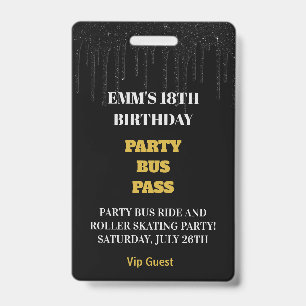 Black Gold Dripping Glitter 18 Birthday VIP Pass  ID Badge
