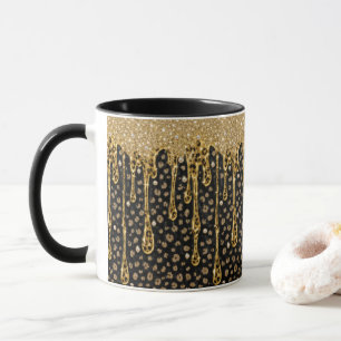 Black Gold Dripping Glitter Glam Bling Lux Mug
