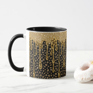 Black Gold Dripping Glitter Glam Bling Lux Mug