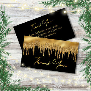 black gold dripping glitters thank you wedding card