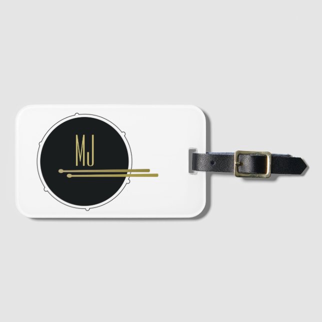 Black Gold Drummer Monogram Luggage Tag (Front Horizontal)