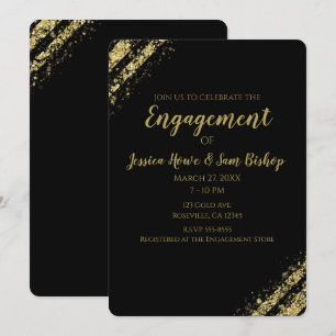 Black Gold Dust Corners Glam Modern Engagement Invitation