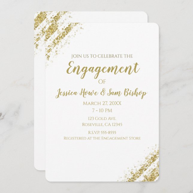 Black Gold Dust Corners Glam Modern Engagement Invitation (Front/Back)