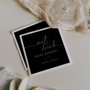 Black Gold Eat Drink We're Married Wedding  Napkin
