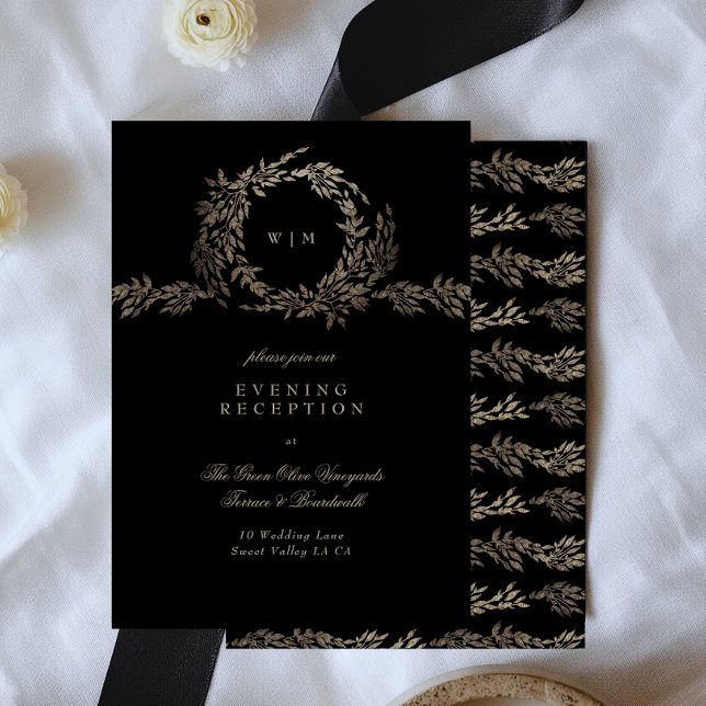 Black Gold Ebony Botanical Monogram Wedding Enclosure Card (Creator Uploaded)